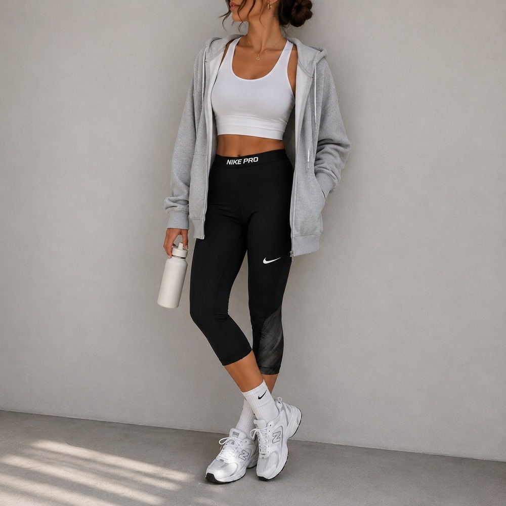 Nike Pro Dri-FIT Cropped Leggings Womens Small Black Minimalist Gym Wear